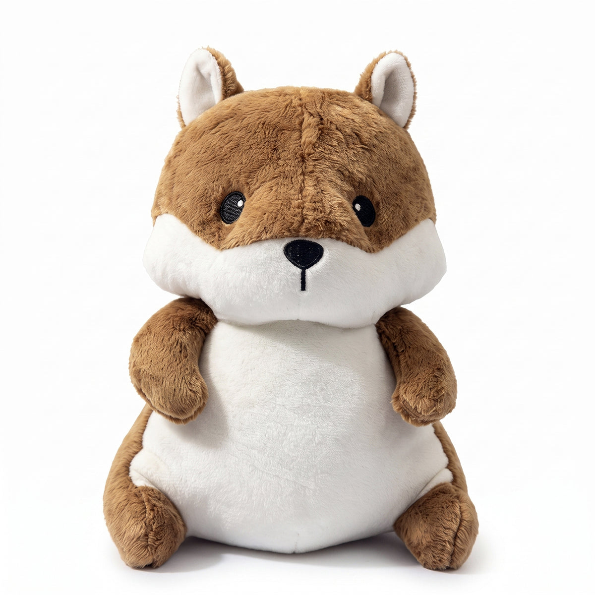 ぽっちゃりとした丸い体型と大きなしっぽが愛らしいリスのぬいぐるみ 正面
