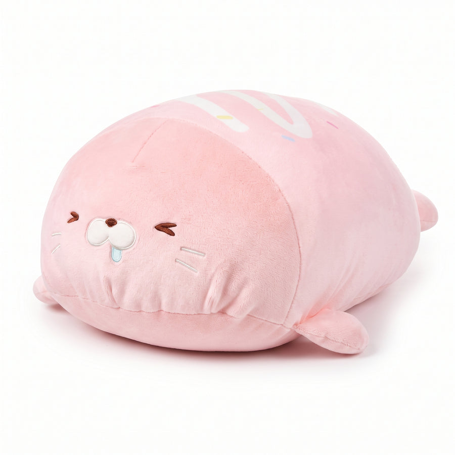 もっちりアザラシ抱きまくら ピンク 愛らしい表情とスプリンクル柄
