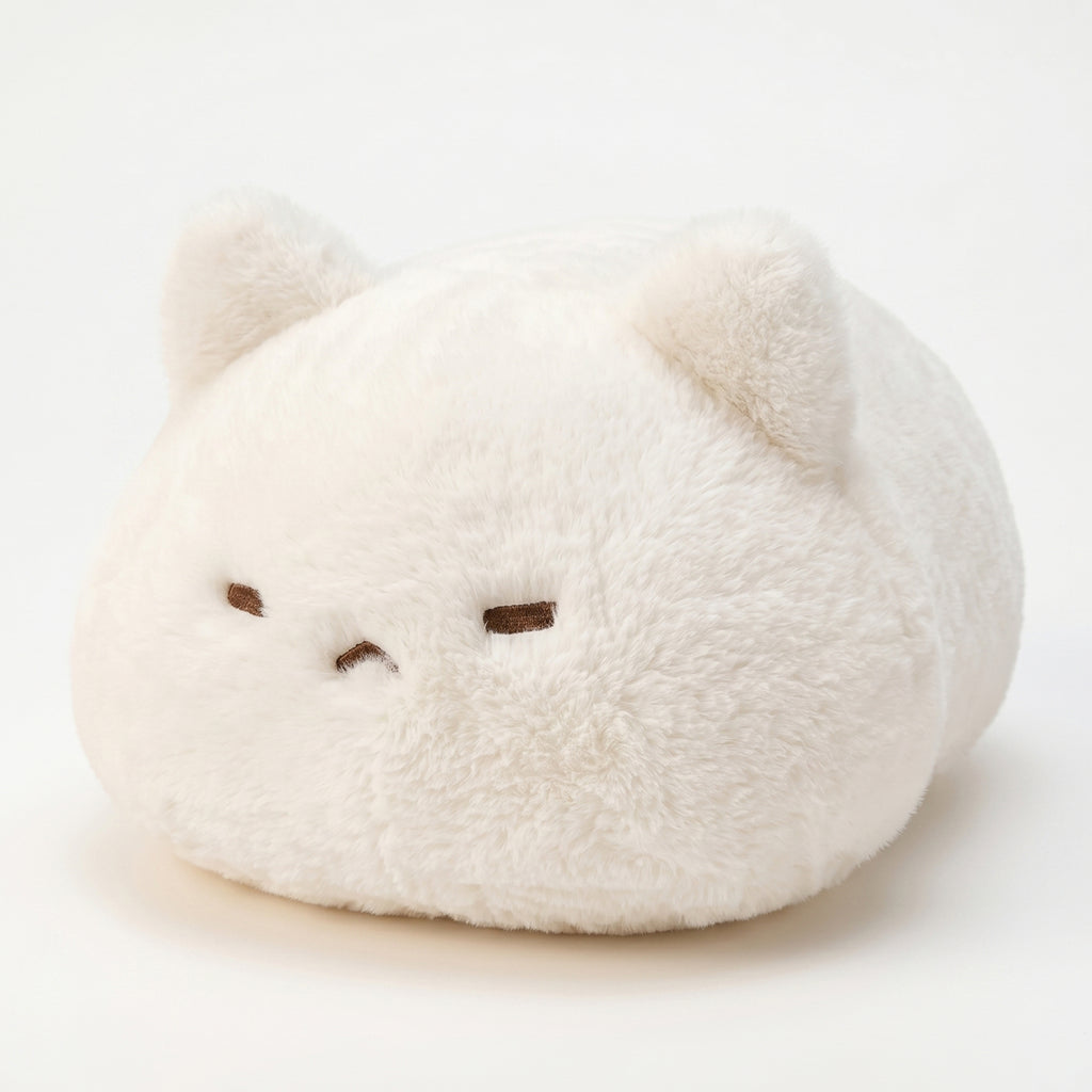 ふわくも抱き枕アニマル 猫 ぬいぐるみ わたあめ 寝そべり姿・真っ白なフォルムと表情
