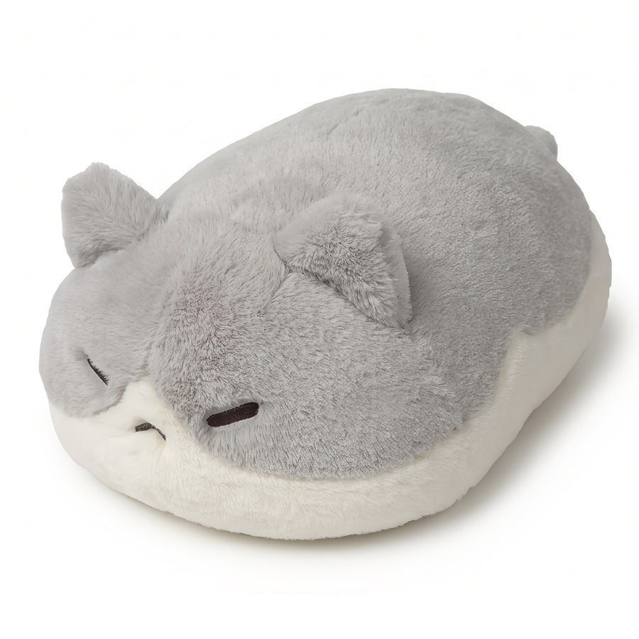 ふわくも抱き枕アニマル 猫 ぬいぐるみ はいいろ 寝そべり姿・グレーと白のバイカラー