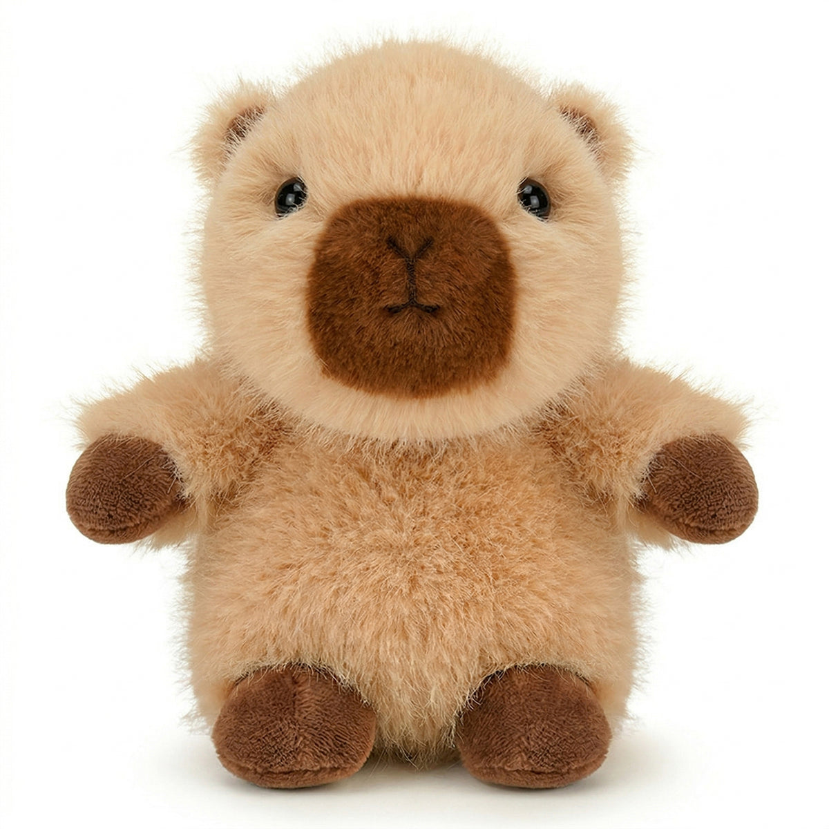 パフドゥンドゥンシリーズのカピバラのぬいぐるみ、両手を広げてちょこんとおすわりした愛らしい正面姿