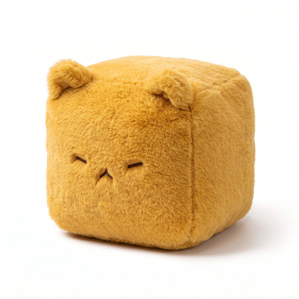 キューブ茶トラ ぬいぐるみ 正面 白背景 ふわふわクッション