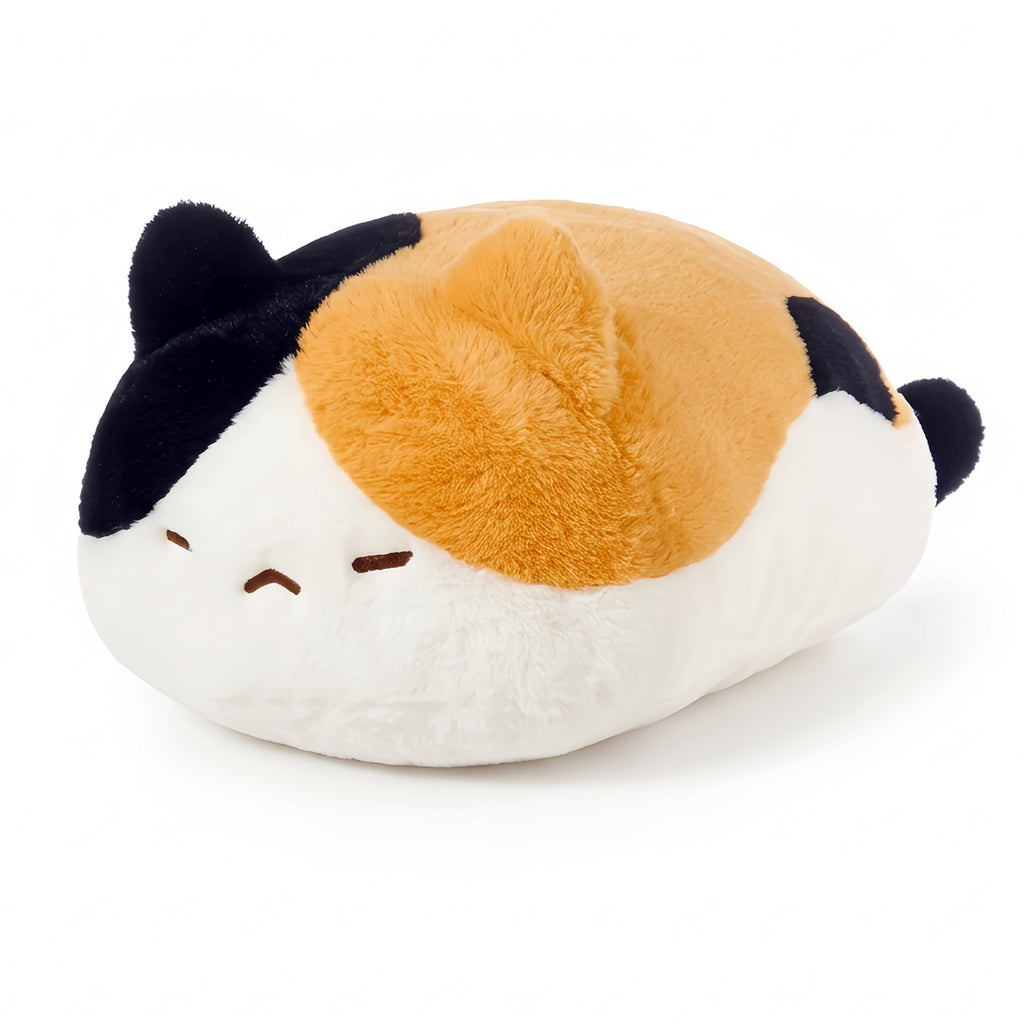 ふわくも抱き枕アニマル はなはな 三毛猫 ぬいぐるみ 寝そべり・三毛模様と穏やかな表情