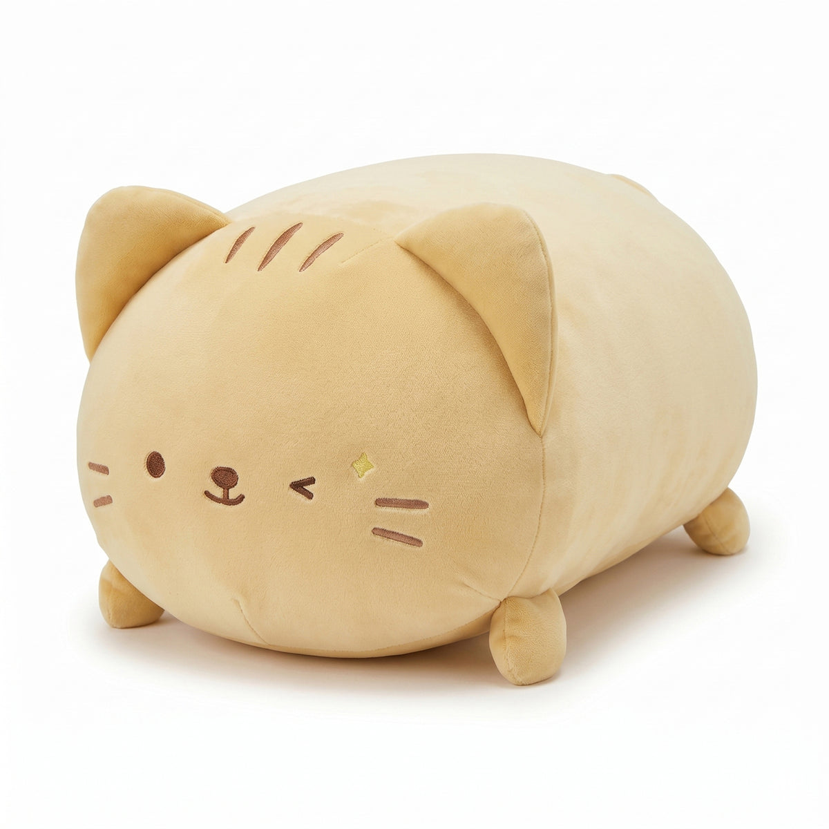 もちもちアニマル 猫 ぬいぐるみ 白背景の正面・全身