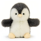 パフドゥンドゥンシリーズのペンギンのぬいぐるみ、両手を広げてちょこんとおすわりした愛らしい正面姿