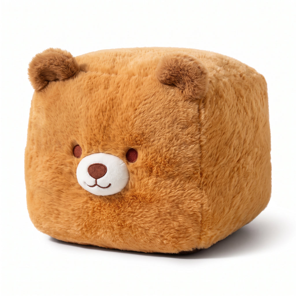 キューブくま ぬいぐるみ 正面 白背景 ふわふわクッション
