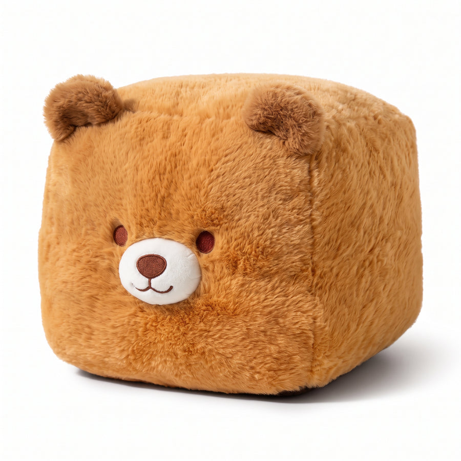 キューブくま ぬいぐるみ 正面 白背景 ふわふわクッション