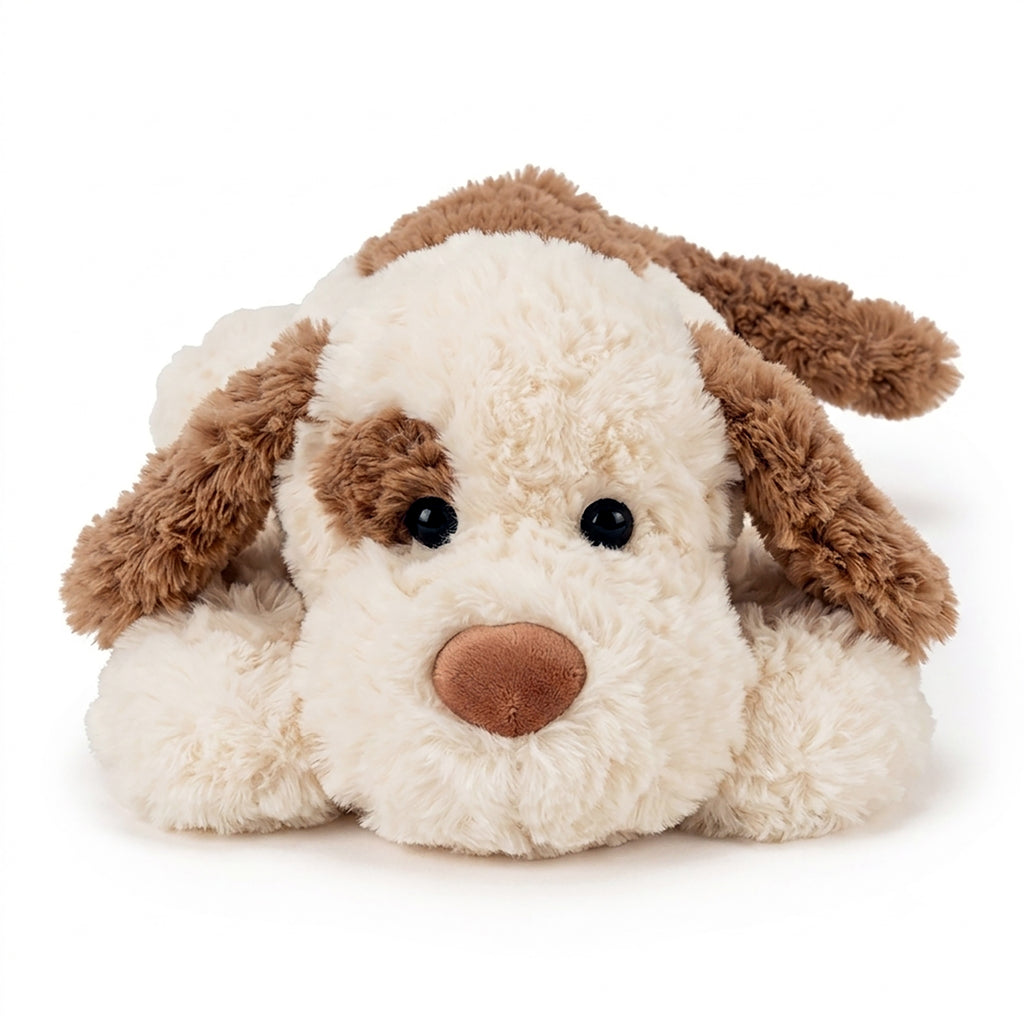 メルティアニマル ぶち犬 ぬいぐるみ つぶらな瞳と垂れ耳が愛らしい正面ねそべり抱き枕ポーズ