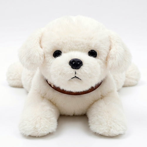 くつろぎ愛犬シリーズ 上品なアイボリーカラーのゴールデンレトリバーぬいぐるみ 正面寝そべり特写