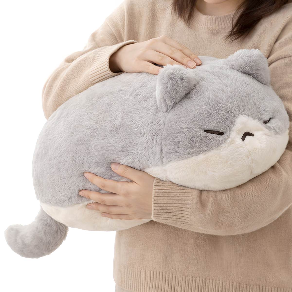 ふわくも抱き枕アニマル 猫 ぬいぐるみ 抱っこ・45cmサイズ感イメージ