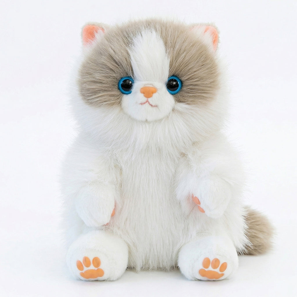 上品な毛並みと青い瞳が愛らしいラグドール猫ぬいぐるみ（25cm）の正面カット