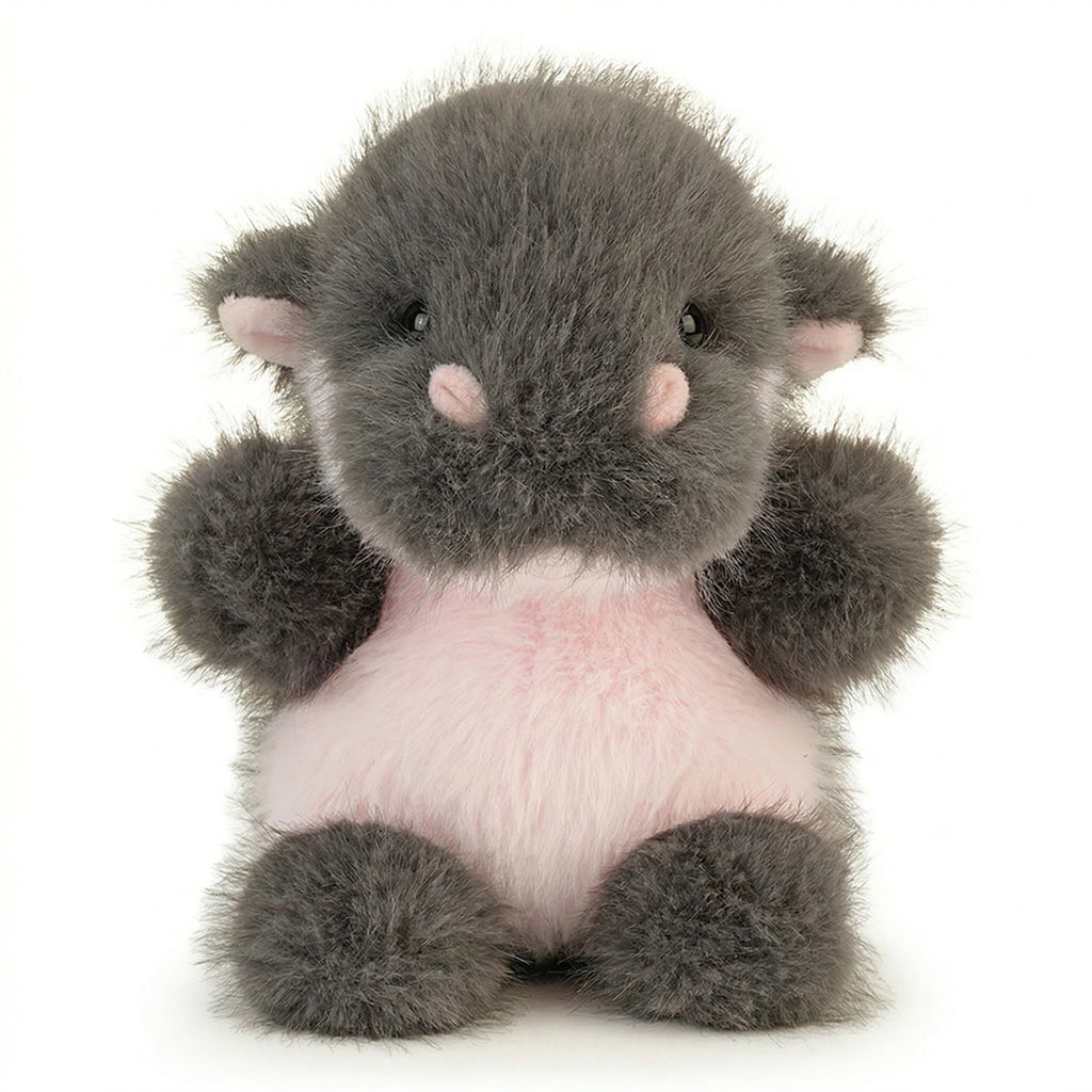 パフドゥンドゥンシリーズのカバのぬいぐるみ、正面を向き両手を広げた愛らしい座り姿