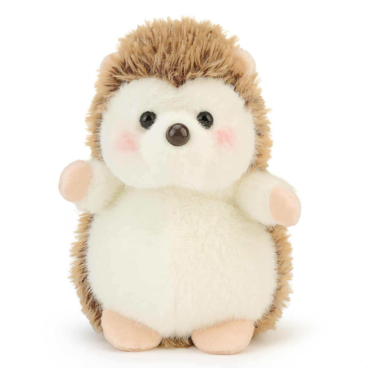 パフドゥンドゥンシリーズのハリネズミのぬいぐるみ、正面を向き両手を広げた愛らしい座り姿