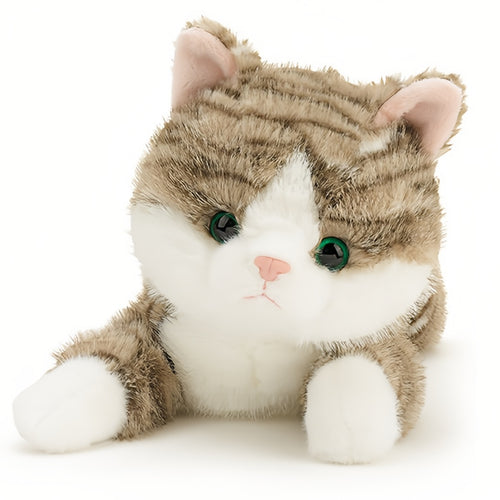 くつろぎ寝そべりキャット キジトラ ぬいぐるみ お腹ビーズ入り リアルなキジ白