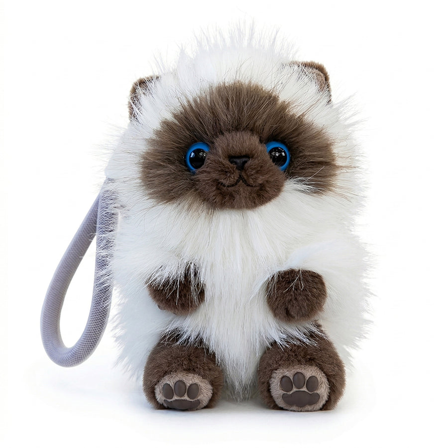 お出かけのお供にぴったりなストラップ付きシャム猫マスコットチャーム（15cm）の正面カット