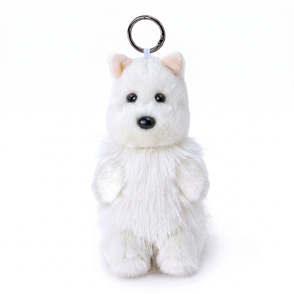 そっと寄り添う リアルドッグ ウェスティ ぬいぐるみキーホルダー 15cm 正面マスコットチャーム