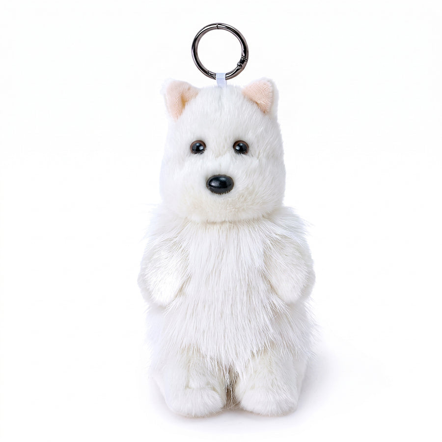 そっと寄り添う リアルドッグ ウェスティ ぬいぐるみキーホルダー 15cm 正面マスコットチャーム