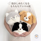 両手で抱え込めるほどふっくらとしたサイズ感の犬のぬいぐるみクッション