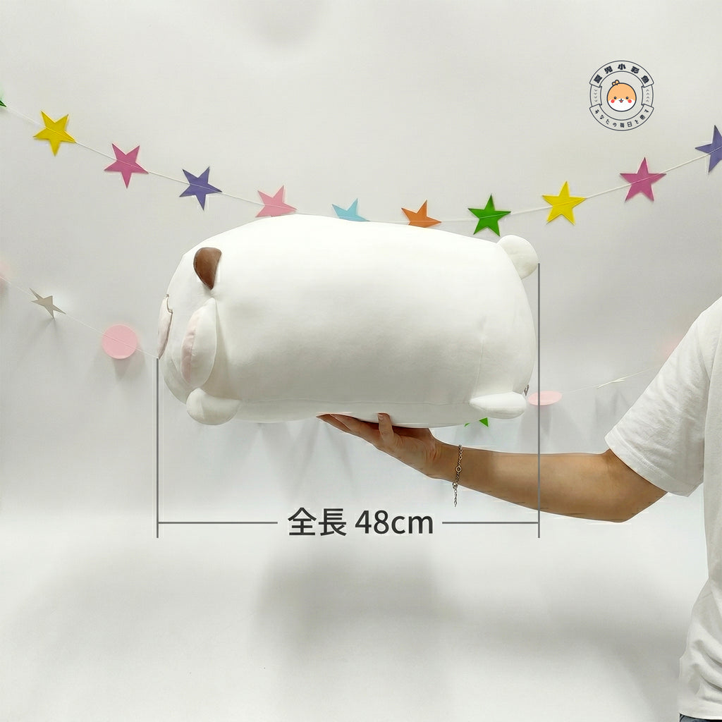 48cmサイズのもちもち猫ぬいぐるみを両腕でぎゅっと抱きしめる使用イメージ