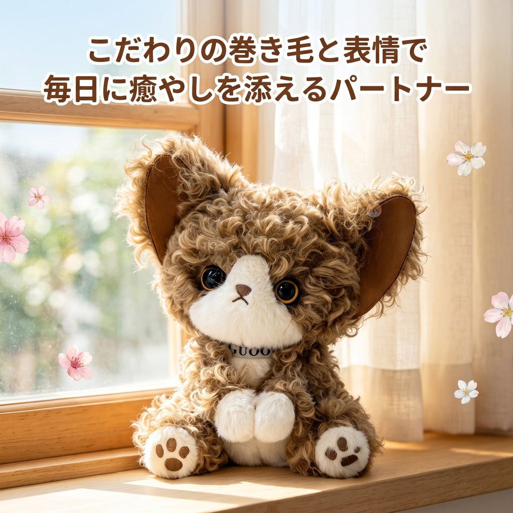デボンレックス ぬいぐるみ ライトブラウン 窓辺でくつろぐナチュラルなインテリアディスプレイ