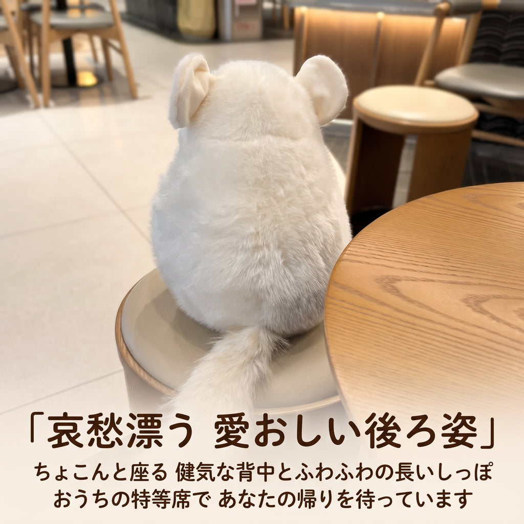 チンチラ ぬいぐるみ 椅子にちょこんと座る健気な後ろ姿とふんわりしっぽ