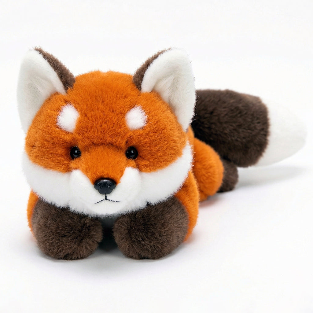 キツネのぬいぐるみ ふさふさのしっぽがかわいい寝そべりデザイン