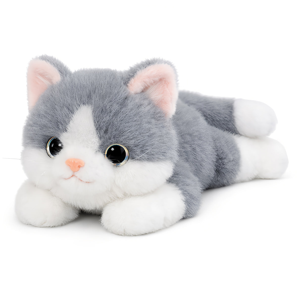 グレー猫のぬいぐるみ ふわふわ寝そべりデザイン