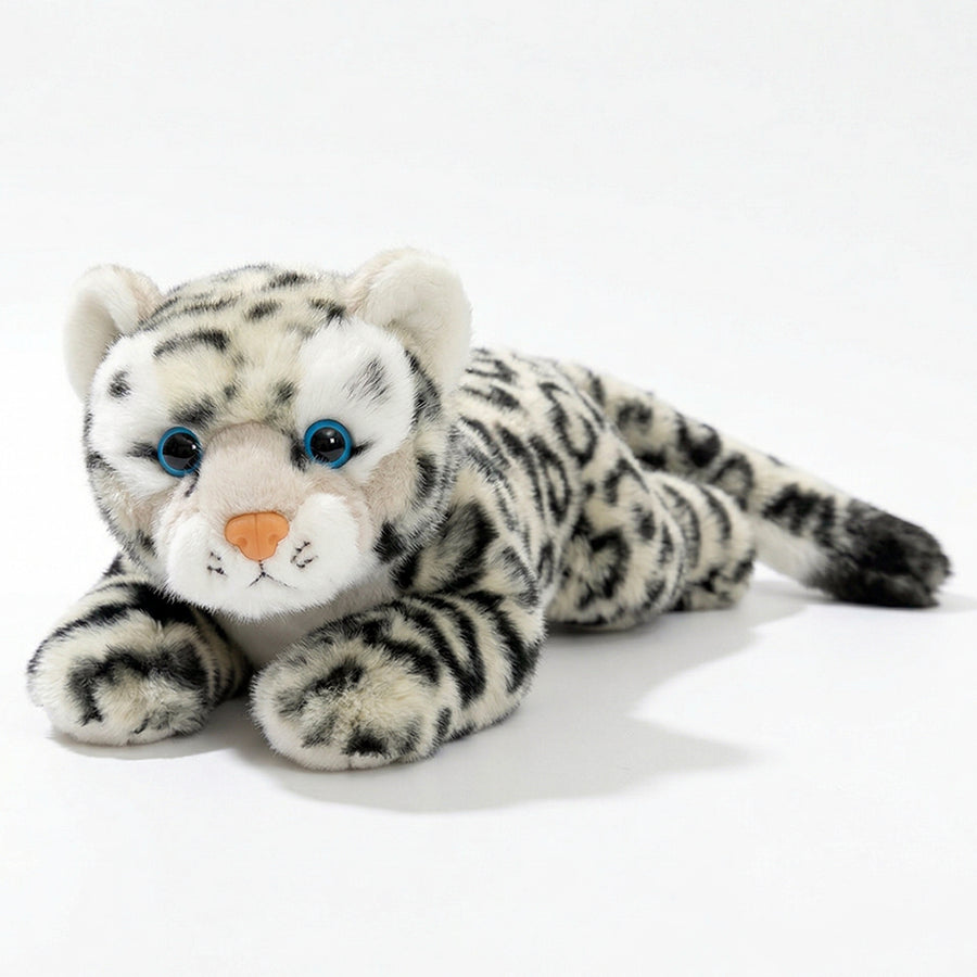 ユキヒョウのぬいぐるみ 白とグレーの斑紋がかわいい寝そべりデザイン