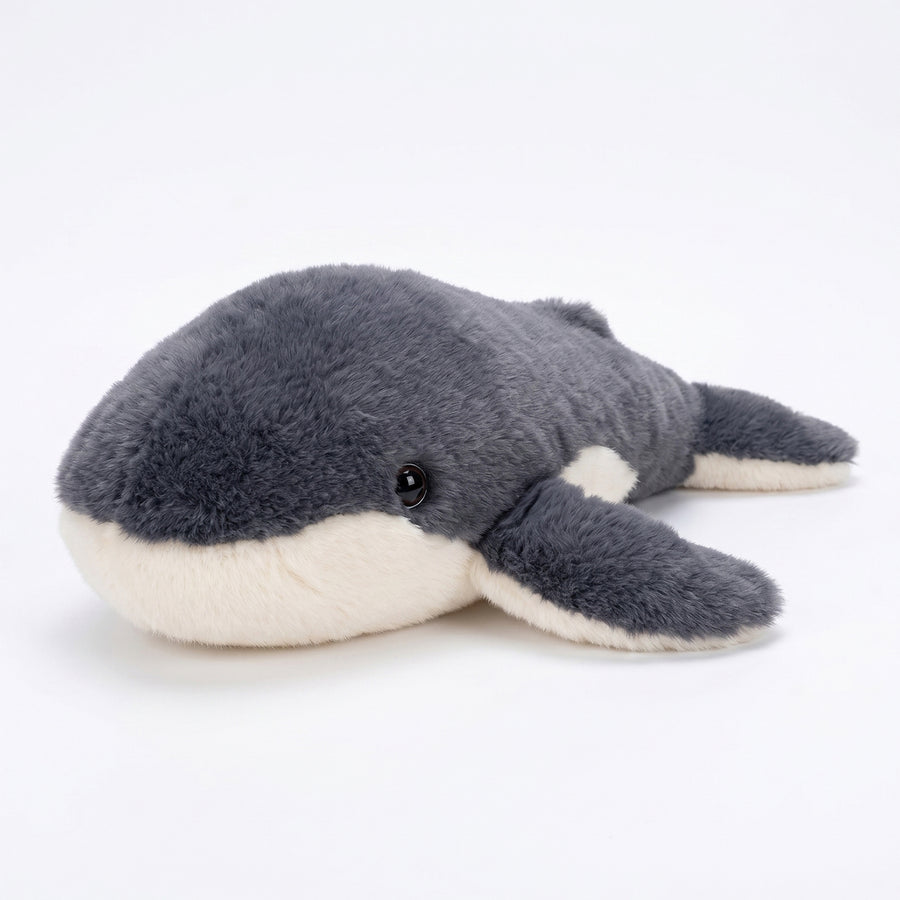 シロナガスクジラのぬいぐるみ グレーブルーのふわふわ寝そべりデザイン