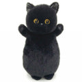 くりくりおめめのにゃんこ 抱きまくら 黒猫 ぬいぐるみ 立ち姿 正面 黄色い瞳と両手を広げた愛らしいポーズ