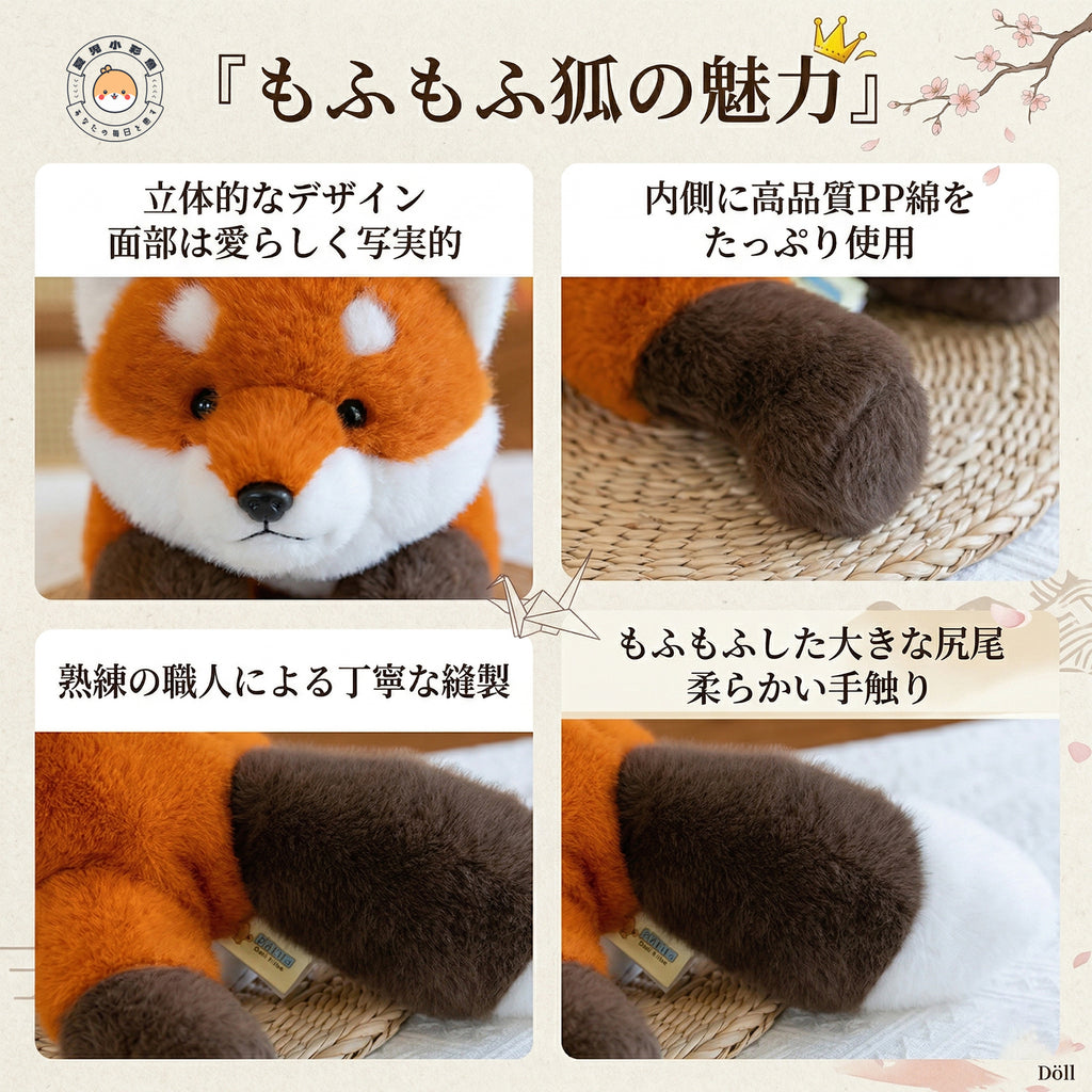 キツネぬいぐるみのふわふわの毛並みとふさふさのしっぽ