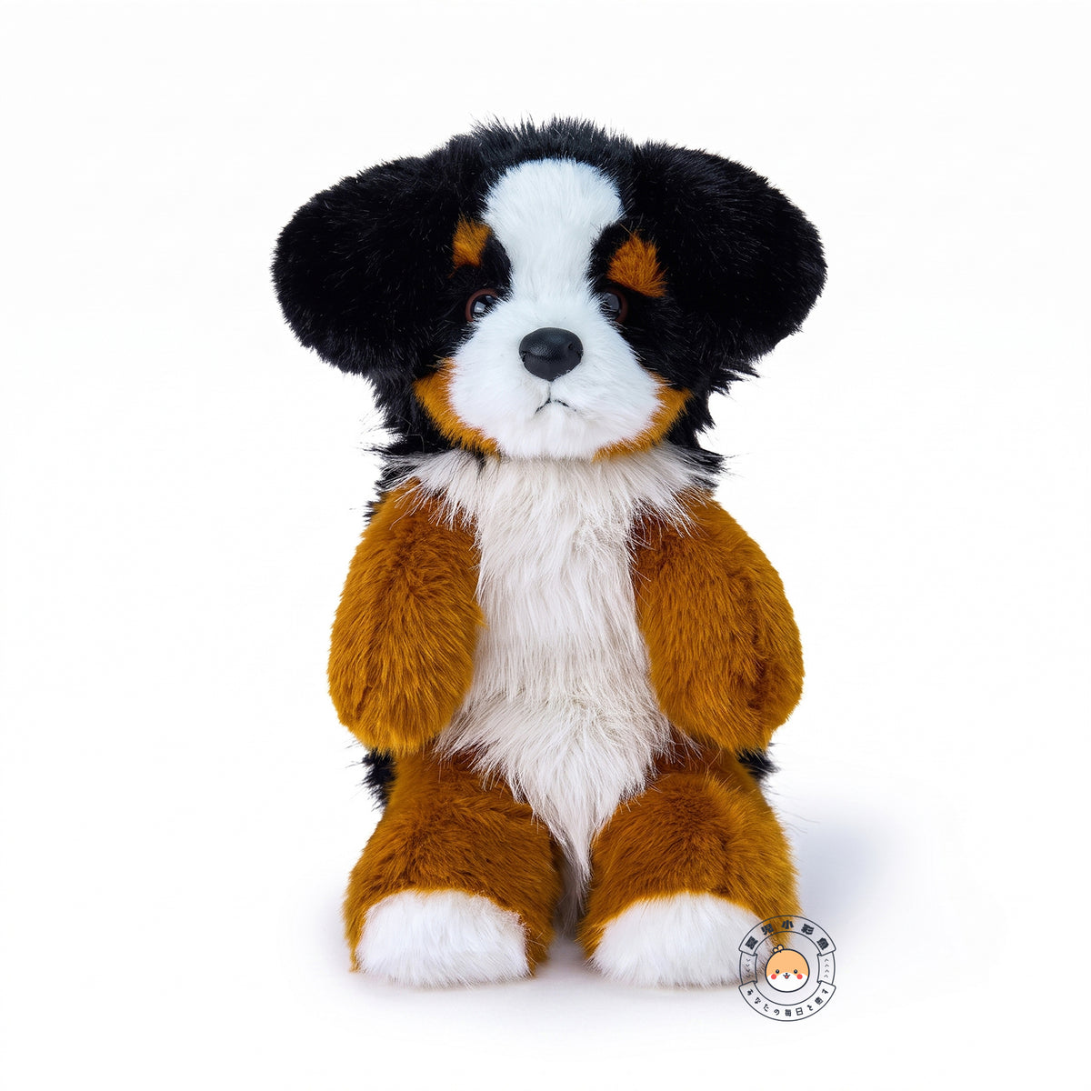 バーニーズ・マウンテン・ドッグ ぬいぐるみ 30cm 正面 ふんわりとした胸元の白い長毛と愛らしい表情