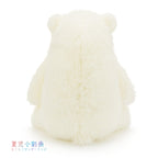 ゆるっとおすわりシロクマぬいぐるみの後ろ姿、ふんわりとした白い背中と小さな尻尾のディテール