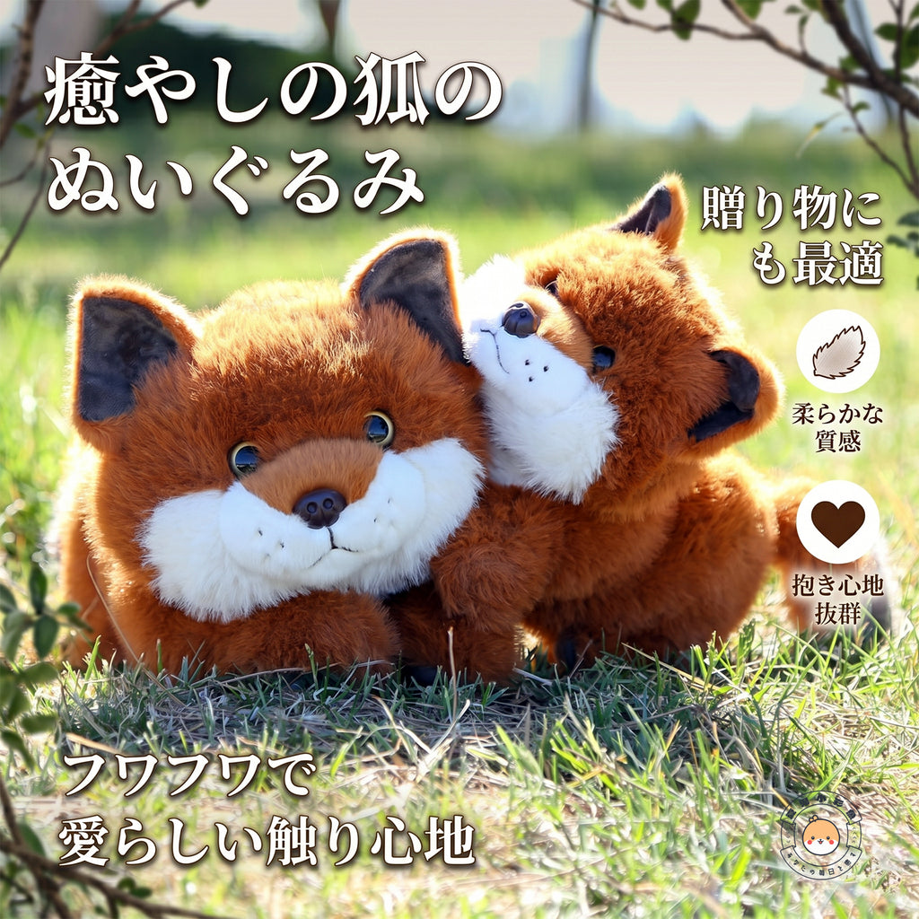 キツネ ぬいぐるみ 木漏れ日の下 寄り添う2匹 癒やしのギフト
